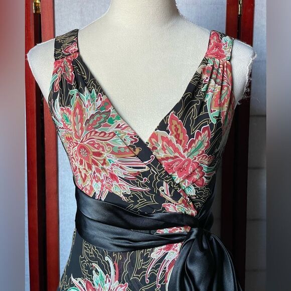 Evan Picone Black Chiffon Dress w/ Floral Designs & Satin Sash (Size: 10P) - Picture 14 of 14